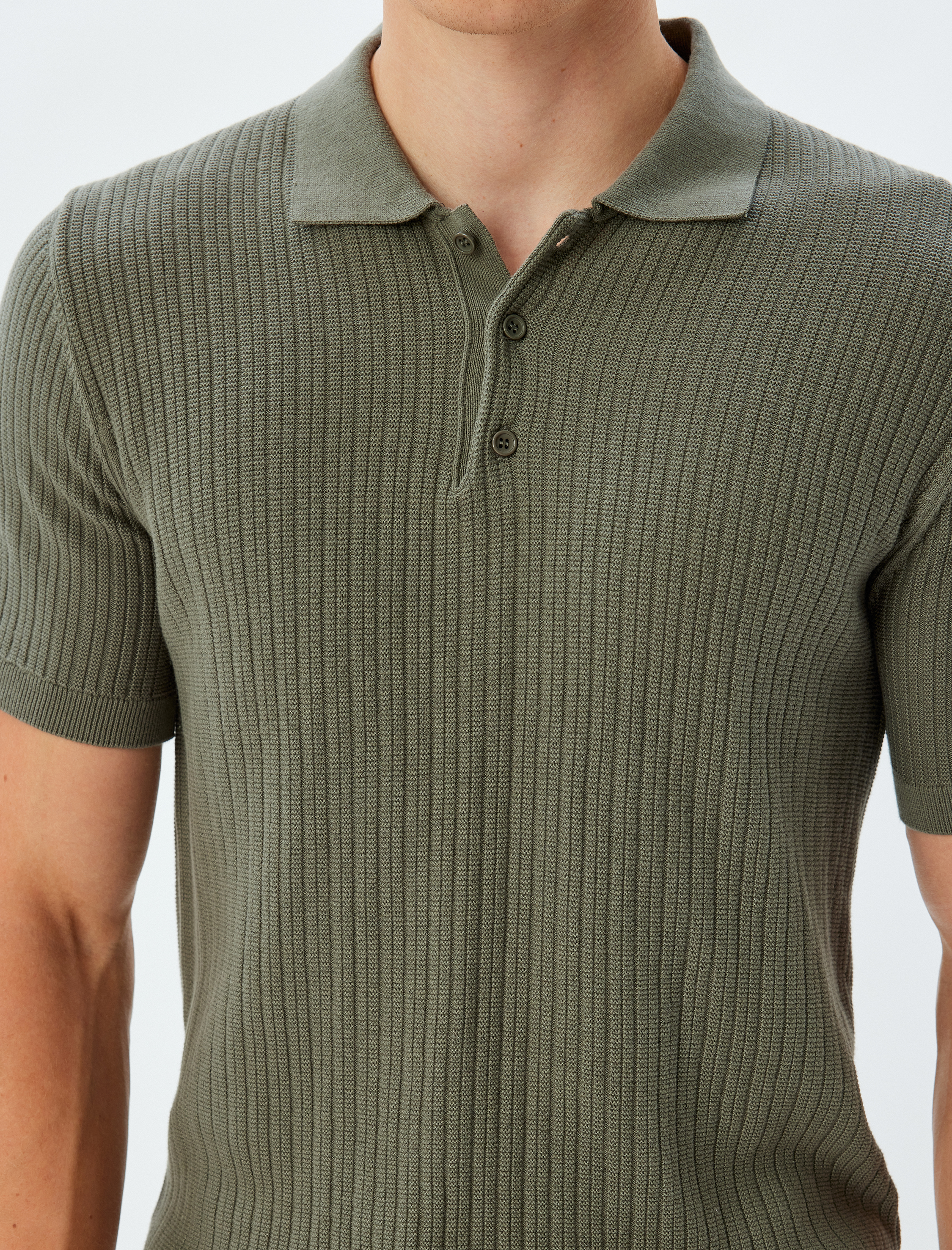   Triko Tişört Polo Yaka Basic Kısa Kollu Dokulu Pamuklu