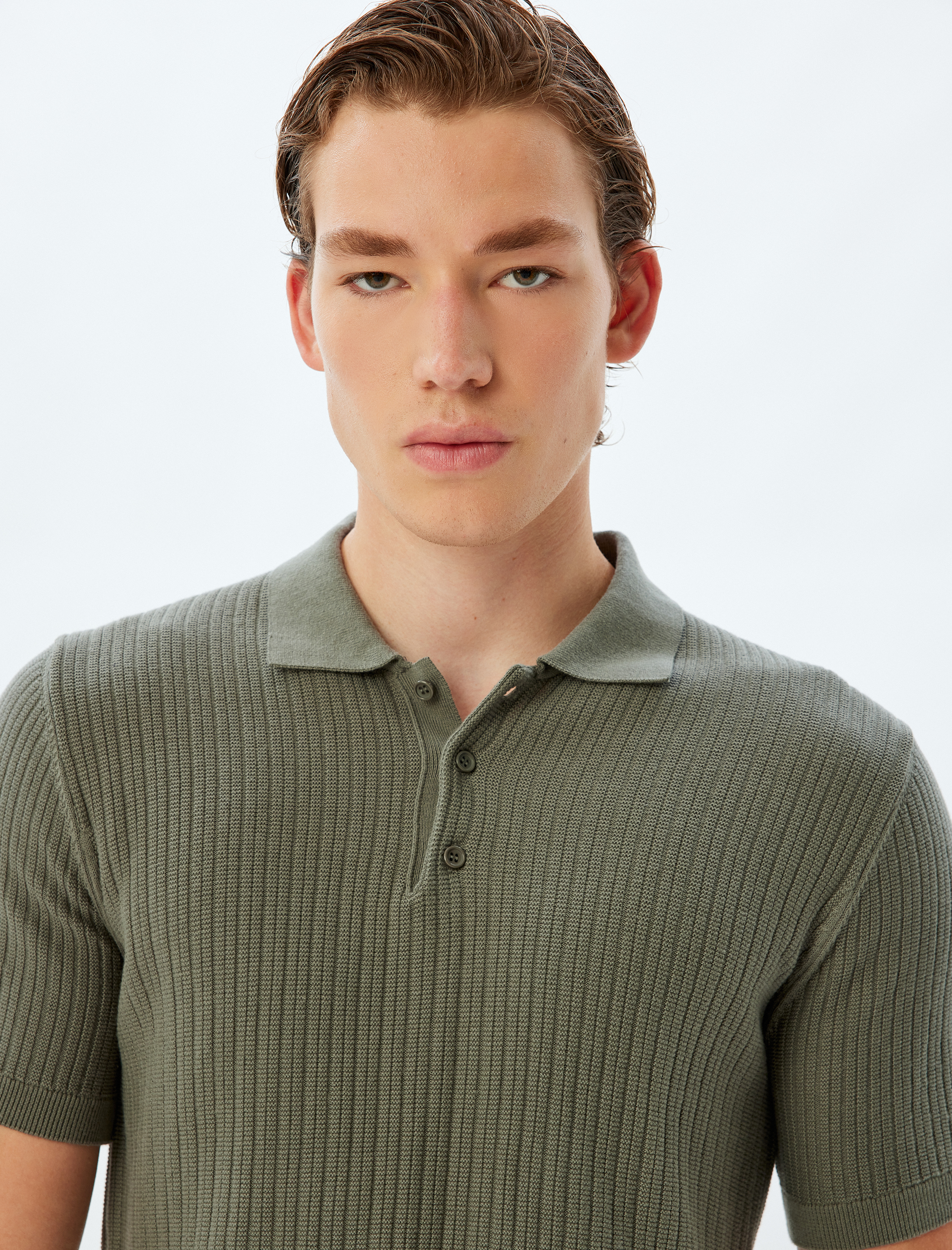   Triko Tişört Polo Yaka Basic Kısa Kollu Dokulu Pamuklu