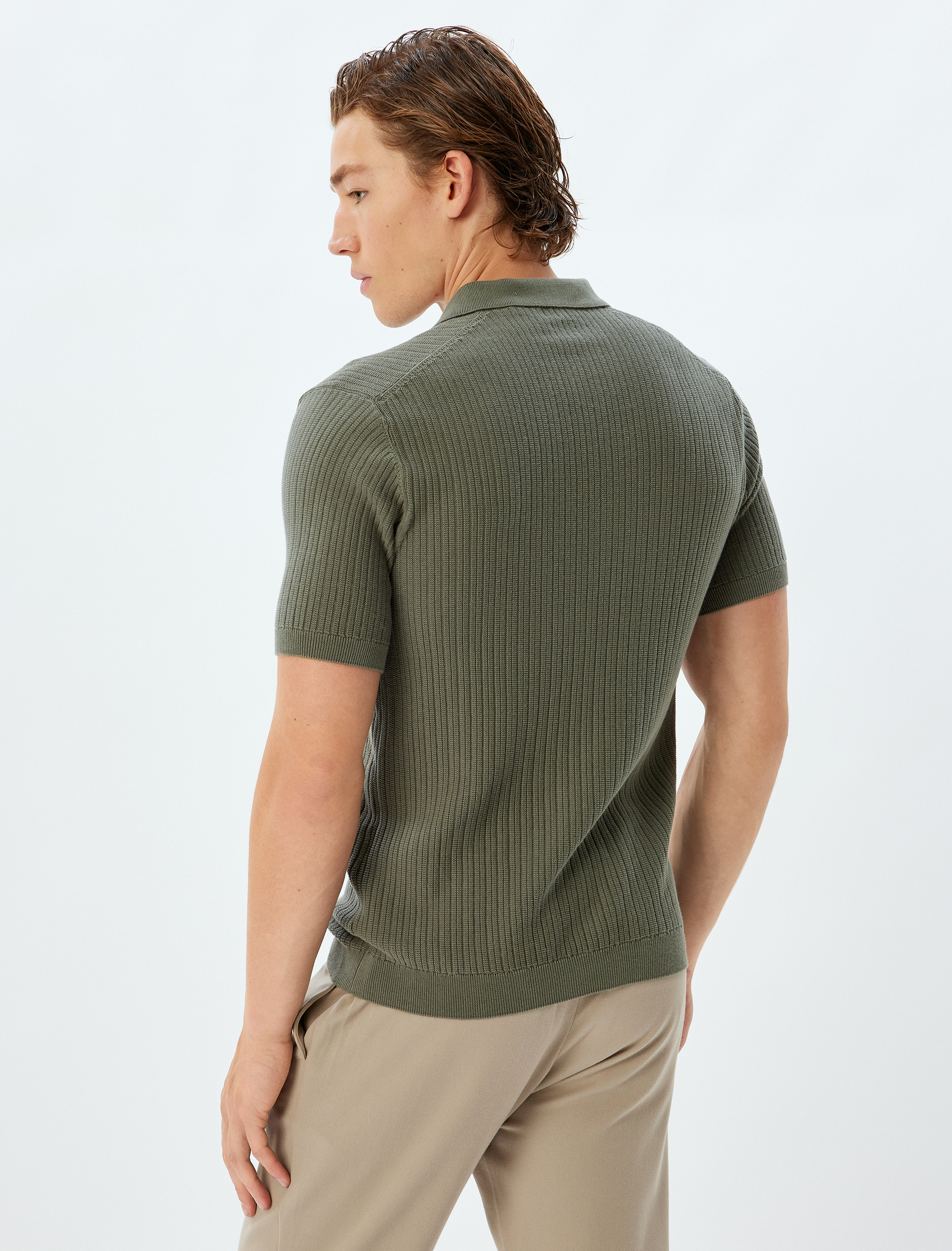   Triko Tişört Polo Yaka Basic Kısa Kollu Dokulu Pamuklu