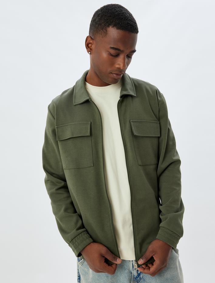  Gömlek Ceket Uzun Kollu Kapaklı Cep Detaylı Pamuk Karışımlı