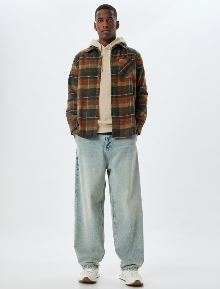  Oduncu Gömleği Uzun Kollu Kışlık Cep Detaylı Pamuk Karışımlı Regular Fit