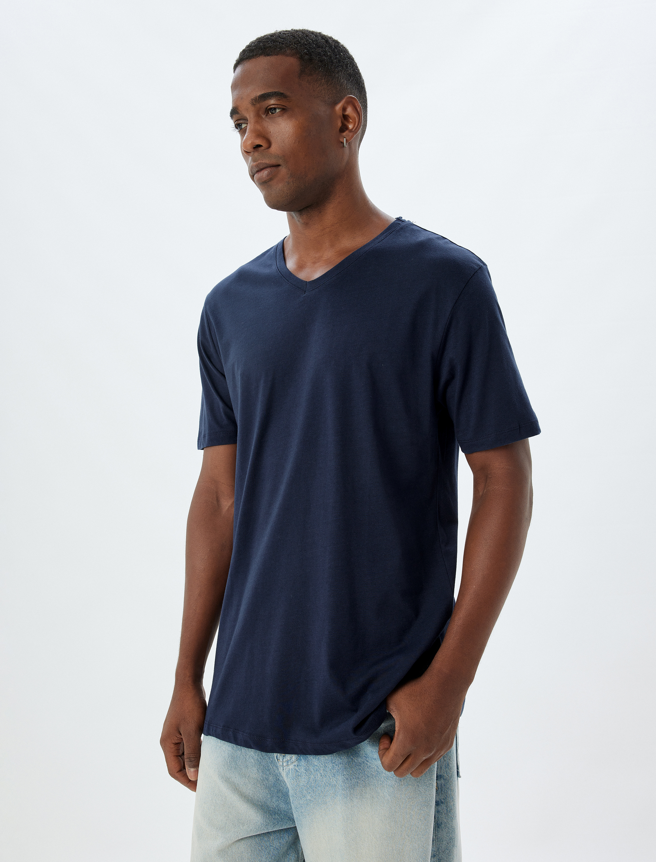   2'li Basic Tişört Seti V Yaka Slim Fit Pamuklu