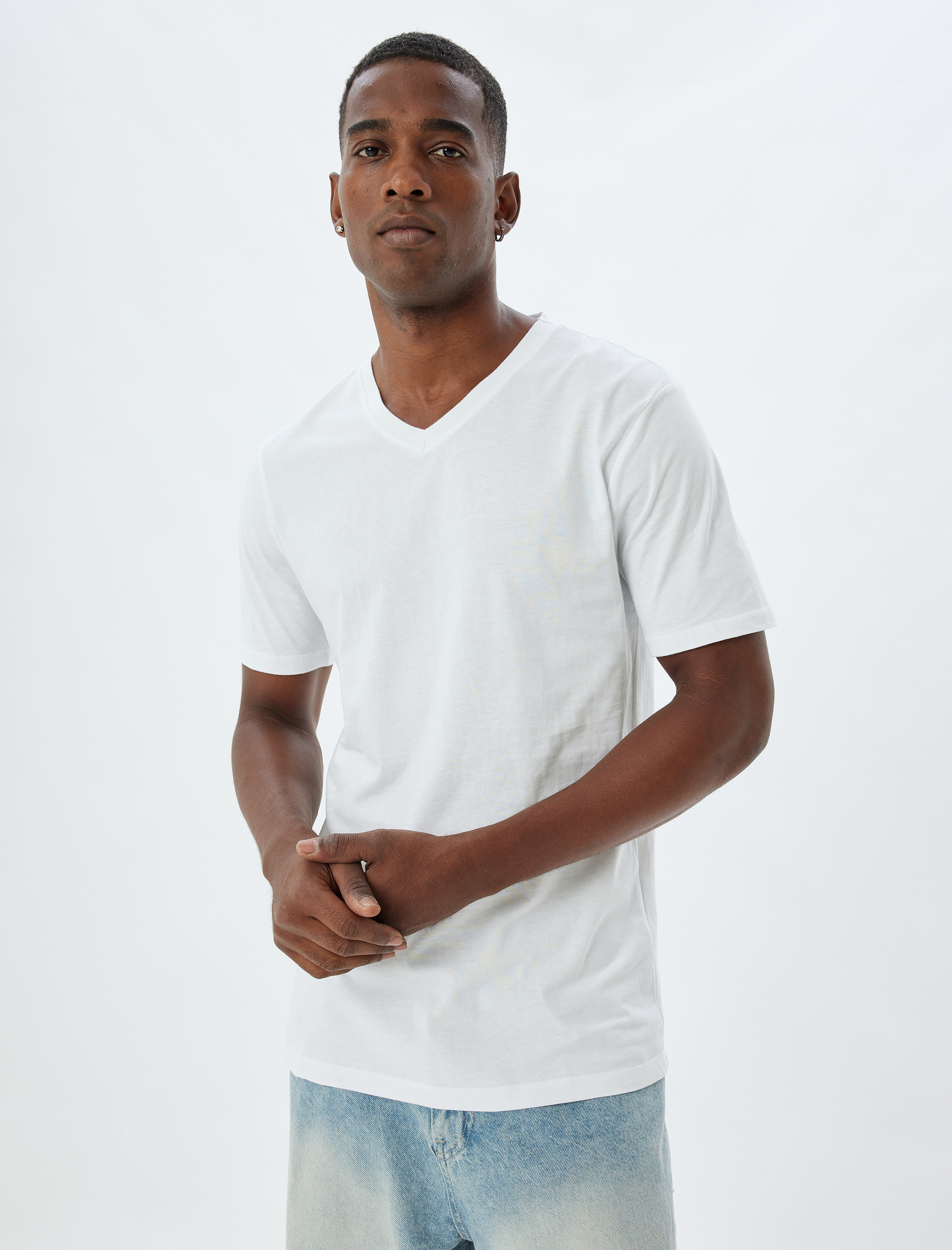   2'li Basic Tişört Seti V Yaka Slim Fit Pamuklu