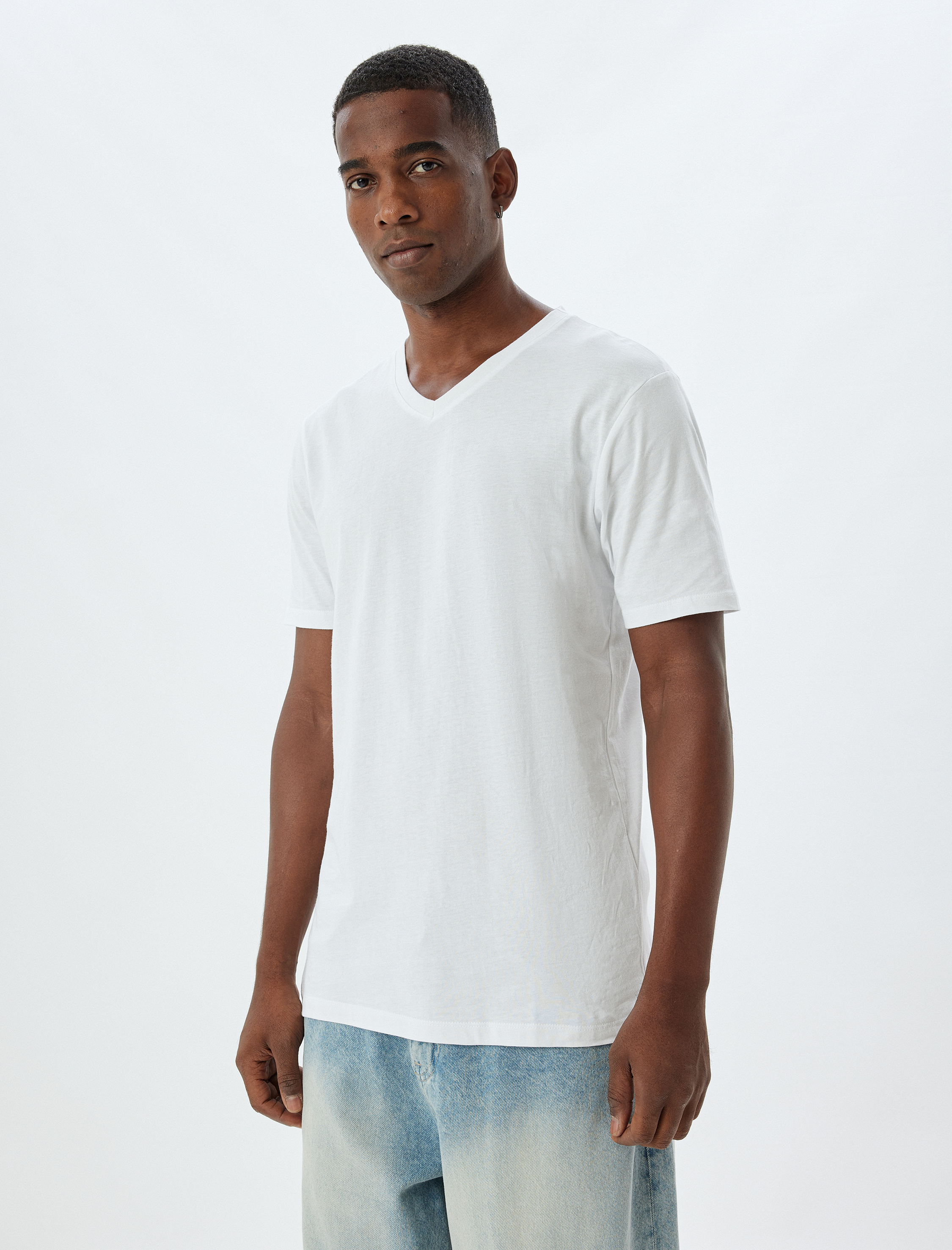   2'li Basic Tişört Seti V Yaka Slim Fit Pamuklu