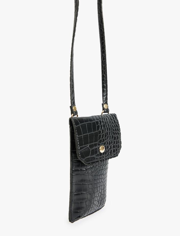 Kadın Telefon Çantası Suni Deri Kroko Görünümlü Askılı