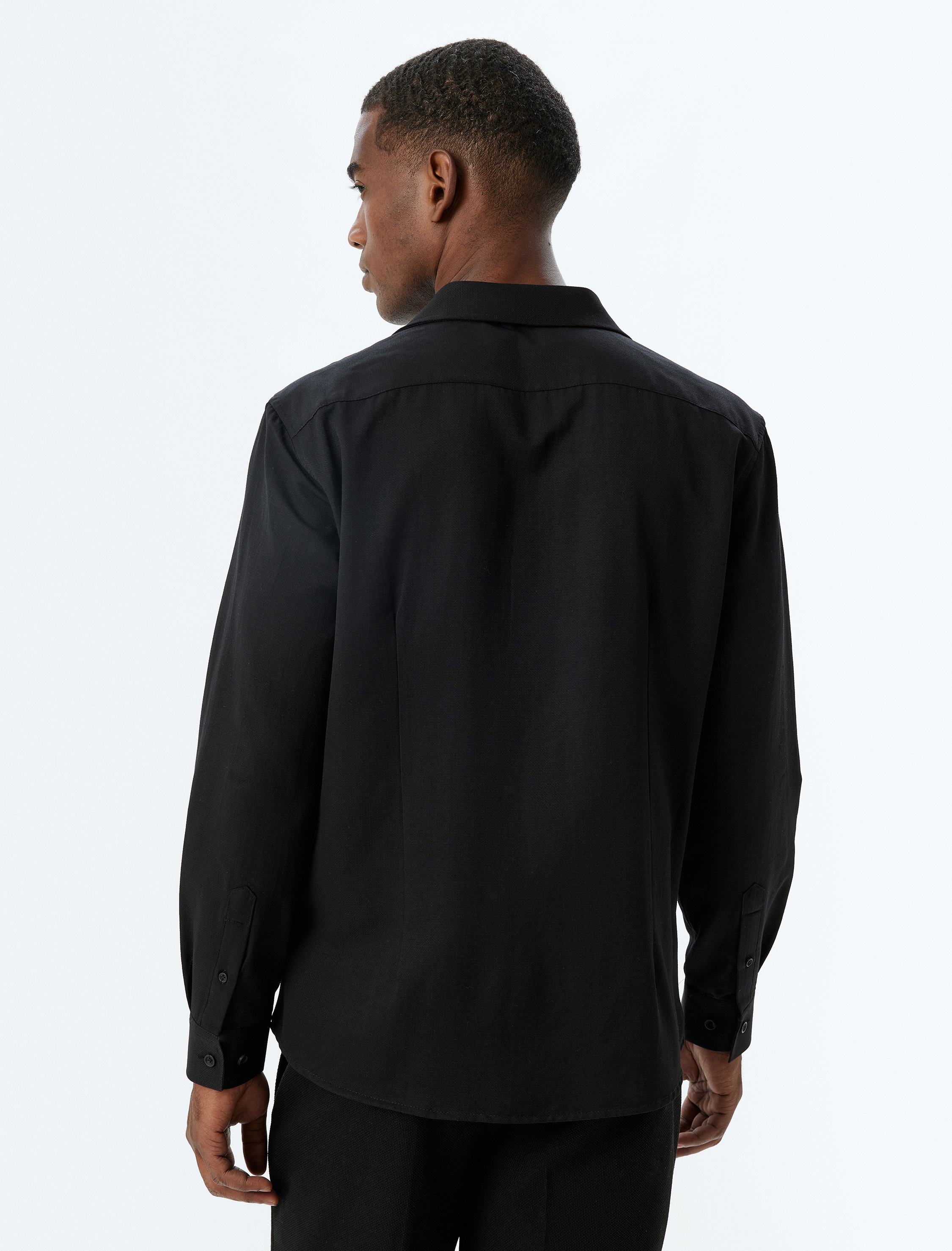   Slim Fit Gömlek Basic Uzun Kollu Pamuk Karışımlı