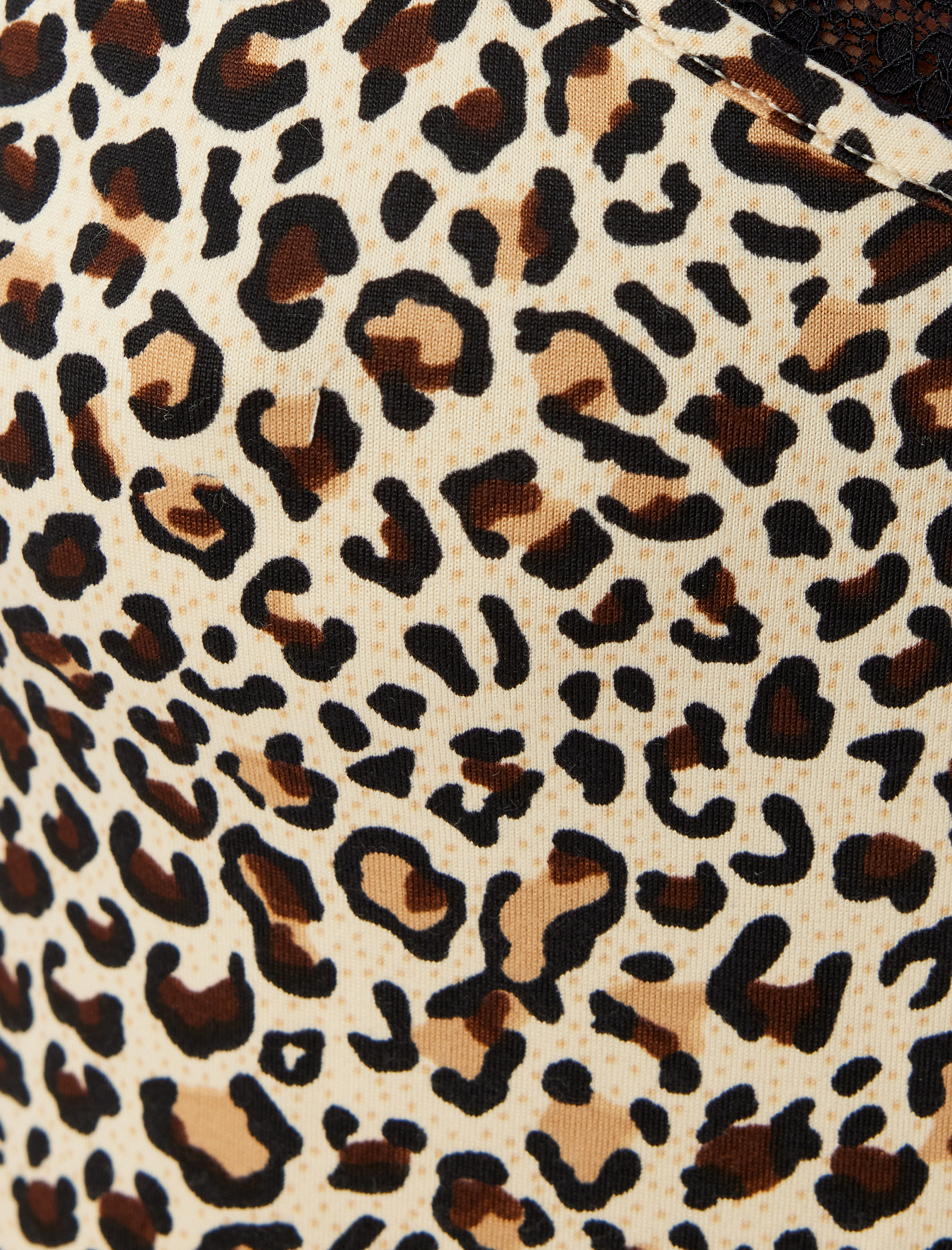   Leoparlı Askılı Pijama Üstü V Yaka Dantel Detaylı