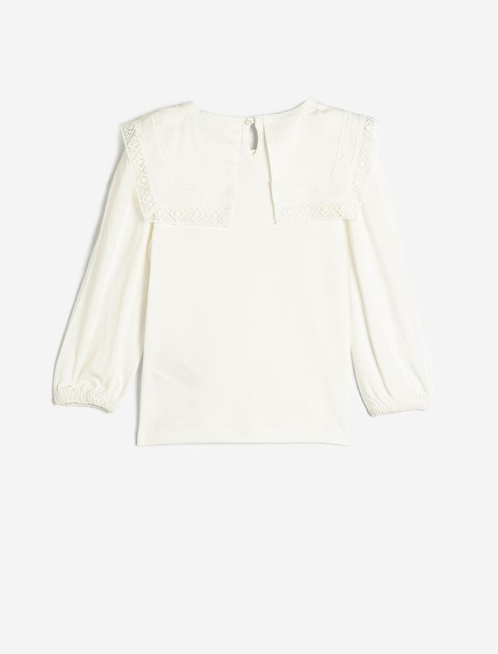 Kız Çocuk Uzun Kollu Pamuklu Geniş Bebe Yaka Tişört