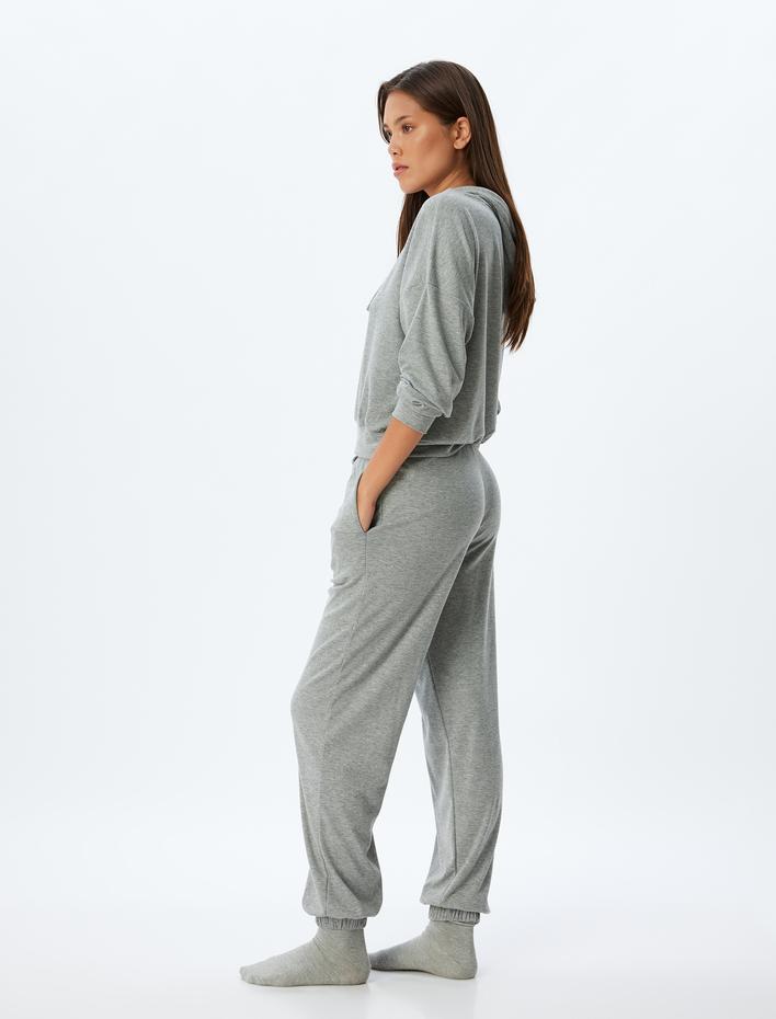  Örme Pijama Altı Jogger Beli Bağlamalı
