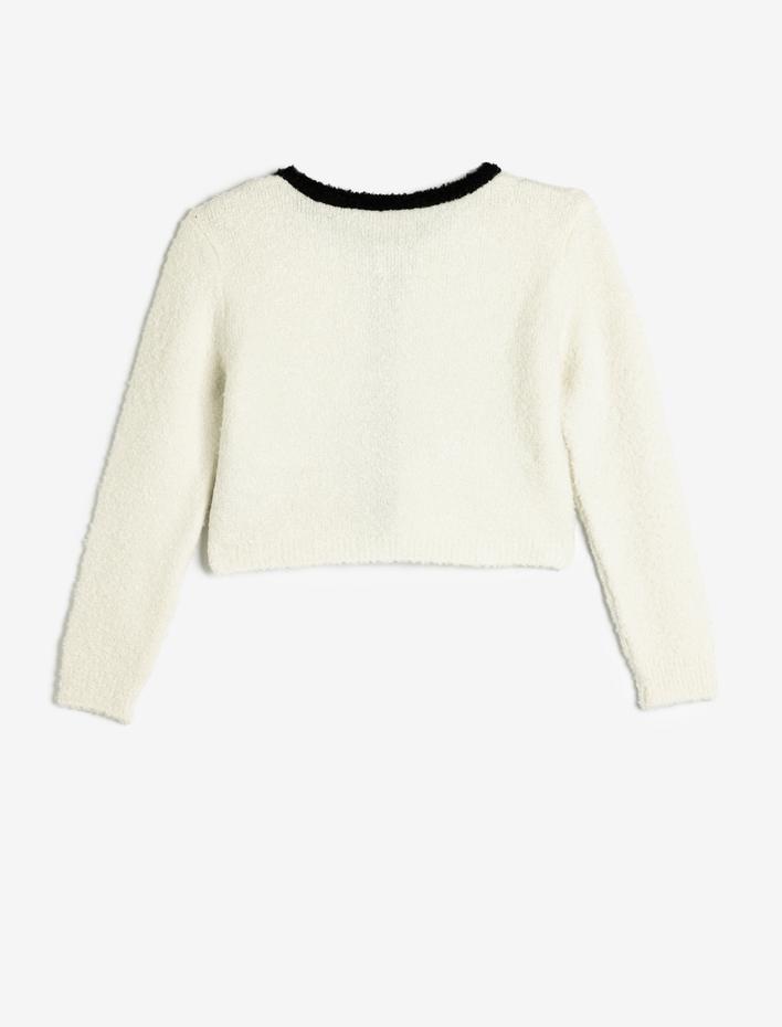 Kız Çocuk Örgü Hırka Düğmeli Yuvarlak Yaka Cep Detaylı İnci Düğmeli