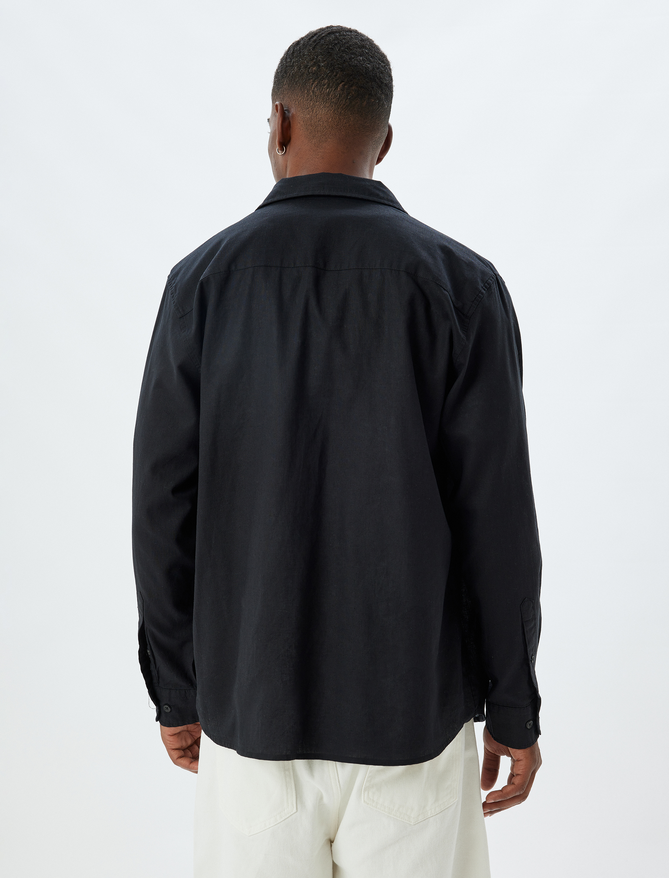   Keten Karışımlı Gömlek Uzun Kollu Kapaklı Cep Detaylı Regular Fit