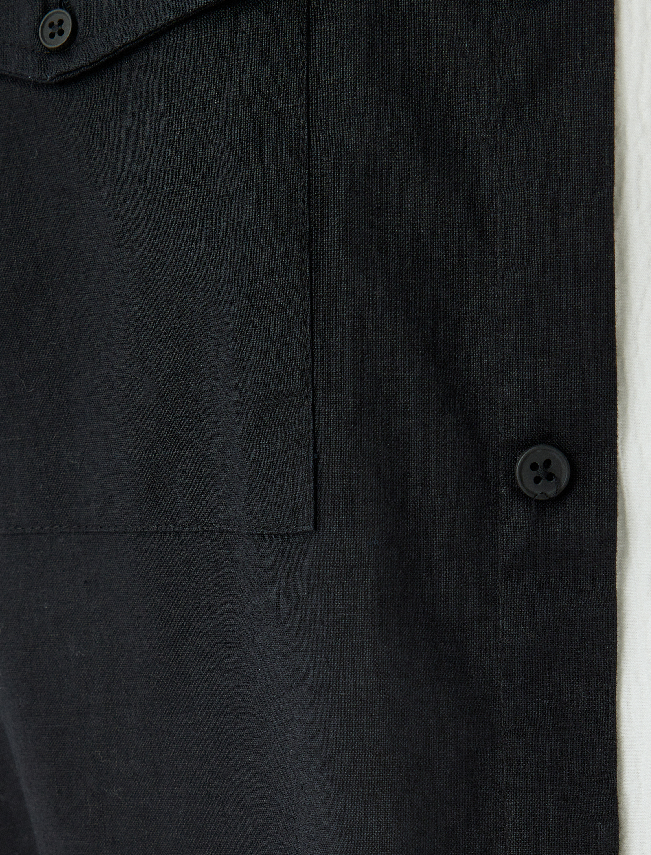   Keten Karışımlı Gömlek Uzun Kollu Kapaklı Cep Detaylı Regular Fit