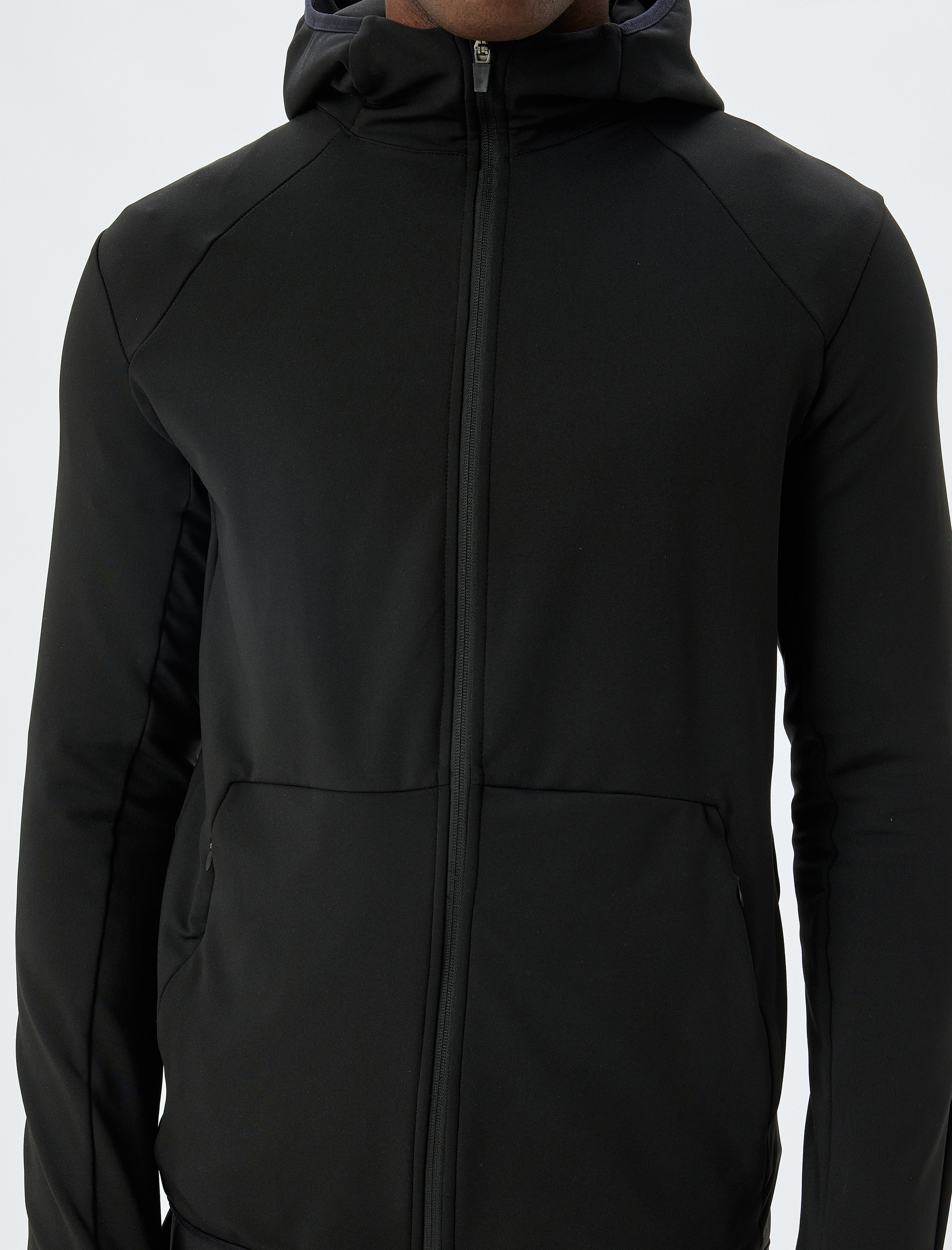 Spor Sweatshirt Kapşonlu Slim Fit İçi Şardonlu Yumuşak Tuşe Fermuarlı Cep Detaylı Uzun Kollu