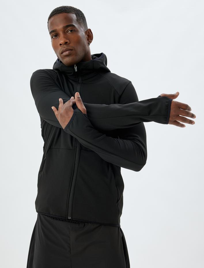  Spor Sweatshirt Kapşonlu Slim Fit İçi Şardonlu Yumuşak Tuşe Fermuarlı Cep Detaylı Uzun Kollu