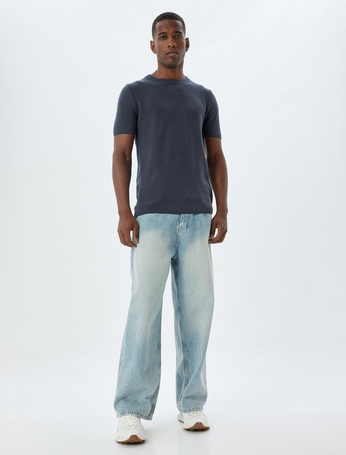  Triko Tişört Basic Bisiklet Yaka Kısa Kollu Pamuk Karışımlı