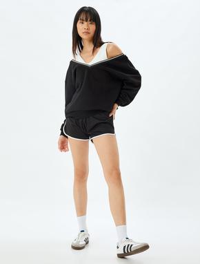 Spor Oversize Sweatshirt V Yaka Biyeli Uzun Kollu_1