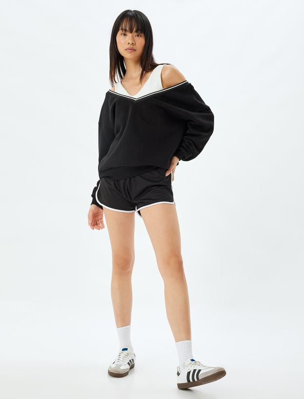 Spor Oversize Sweatshirt V Yaka Biyeli Uzun Kollu_1