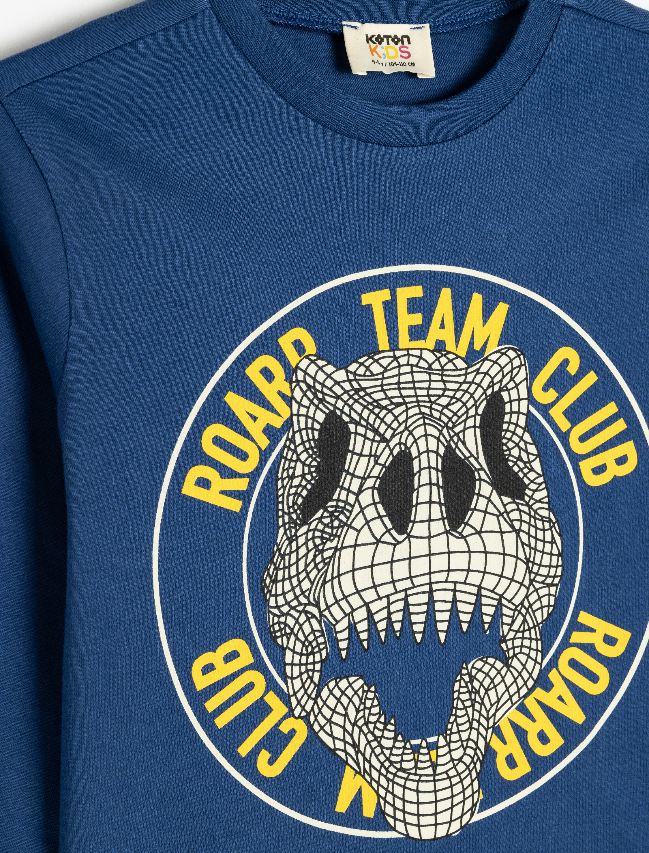  Erkek Çocuk Dinozor Baskılı Bisiklet Yaka Uzun Kollu Pamuklu Tişört