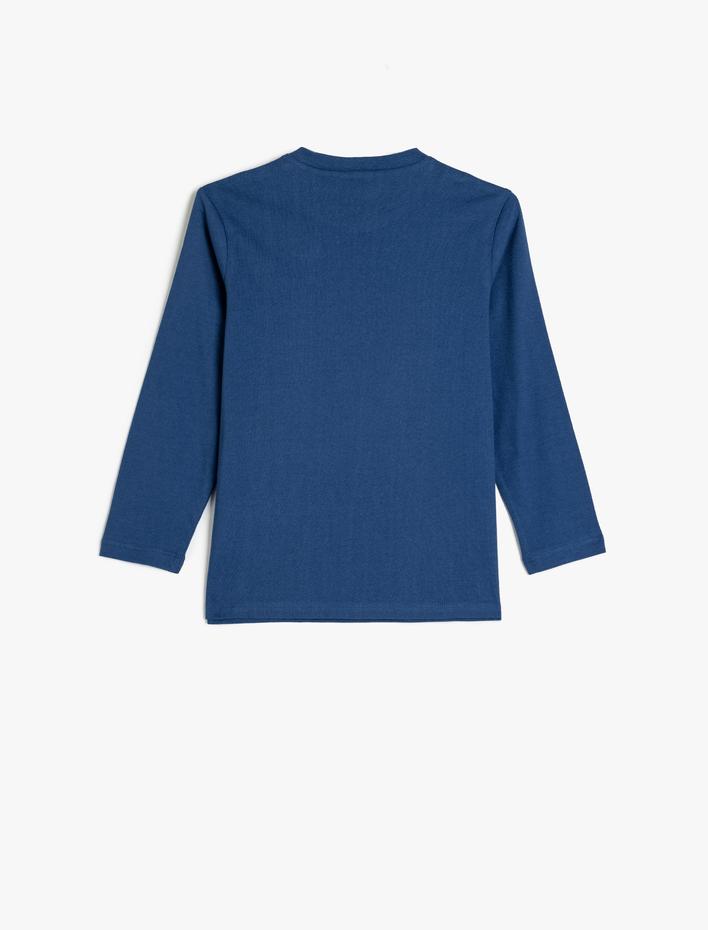 Erkek Çocuk Dinozor Baskılı Bisiklet Yaka Uzun Kollu Pamuklu Tişört