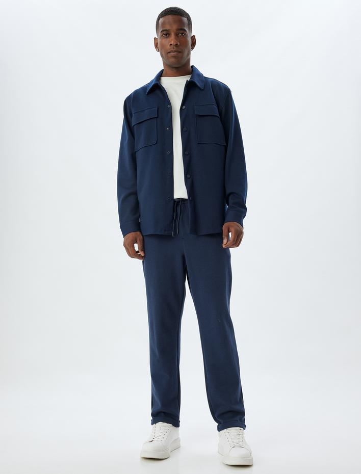  Slim Fit Pantolon Beli Bağcıklı Cep Detaylı Pamuk Karışımlı