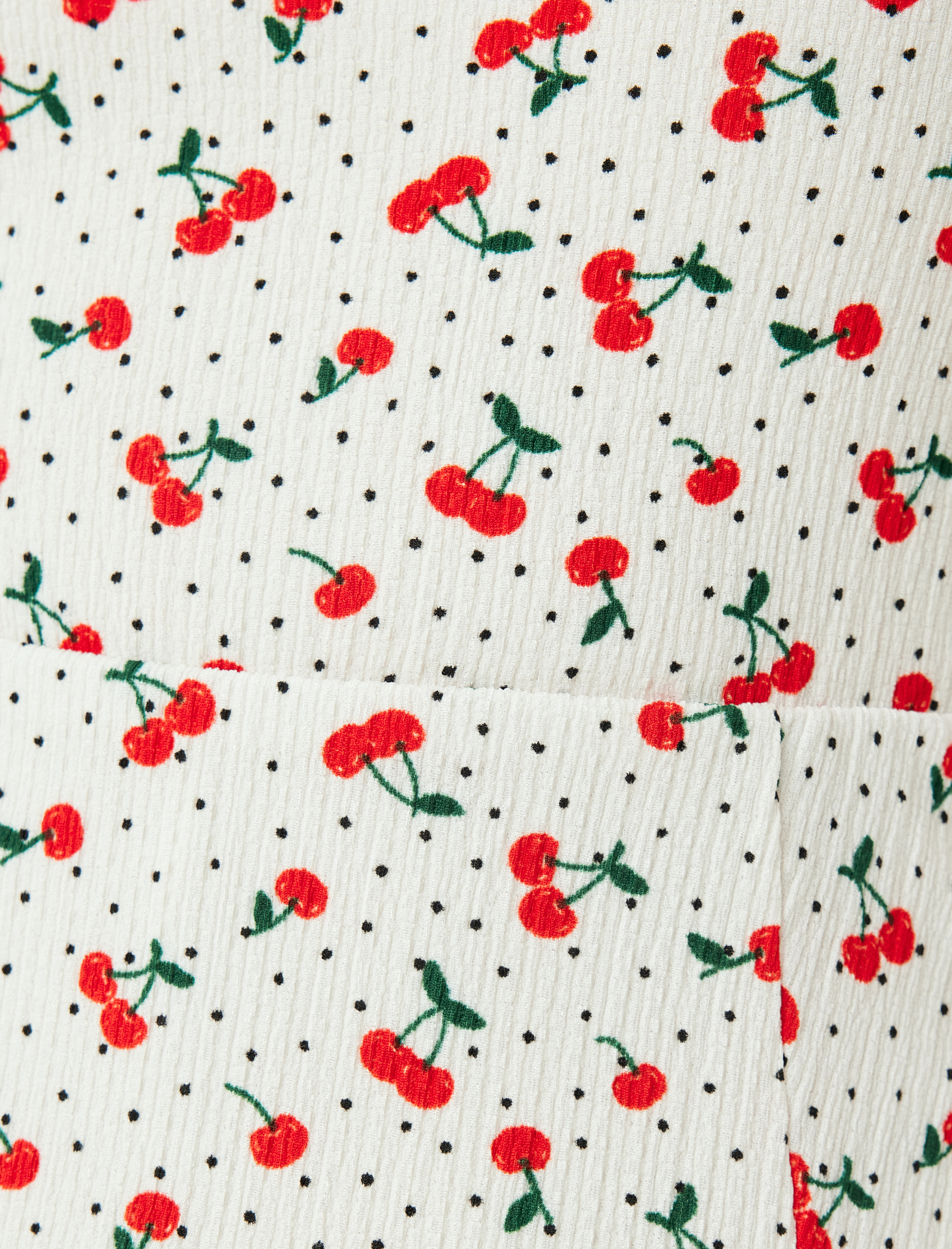   Mini Elbise Kiraz Baskılı Sırt Detaylı Kalın Askılı Kare Yaka Bürümcük