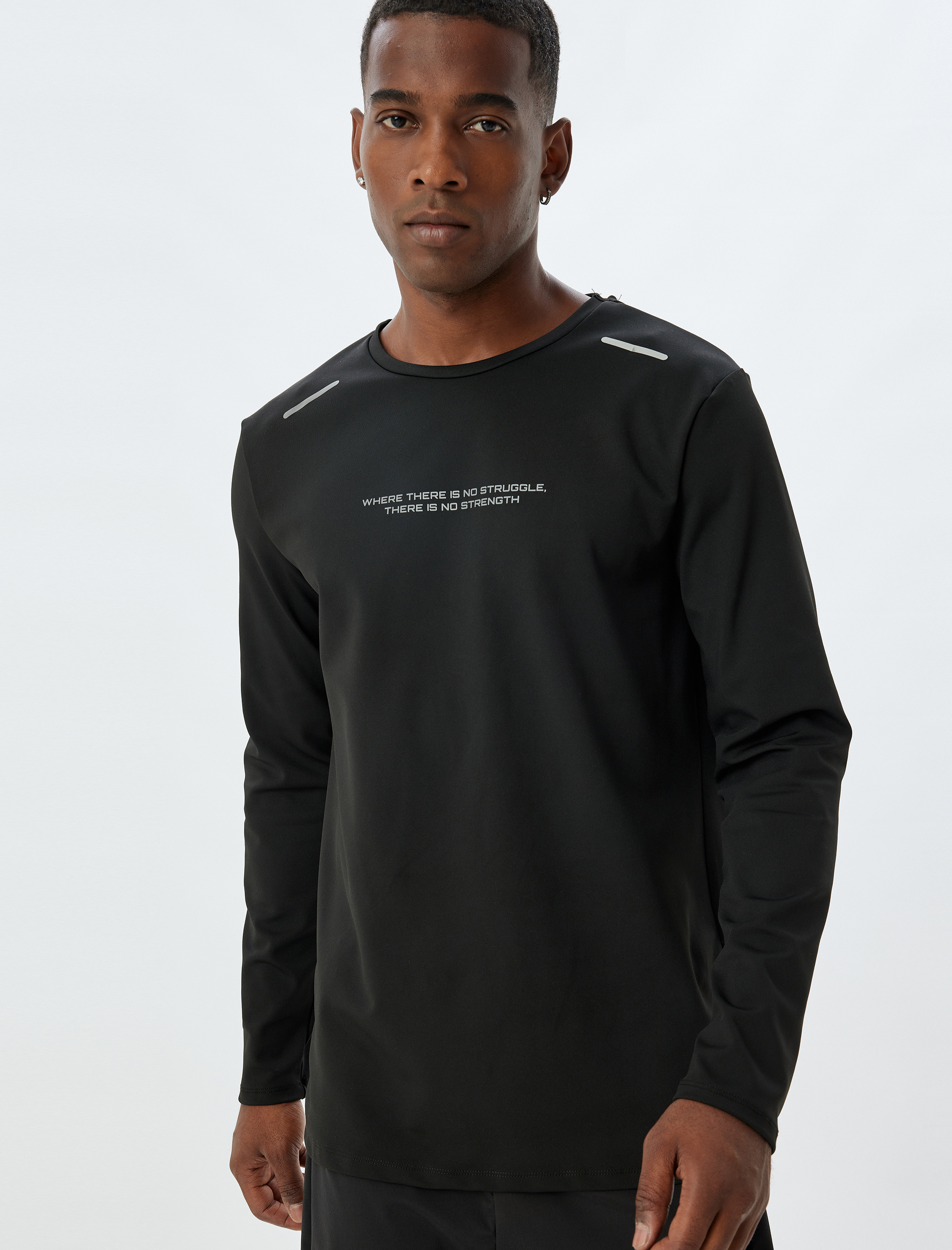   Spor Tişört Slogan Baskılı Uzun Kollu Bisiklet Yaka Reflektör Detaylı