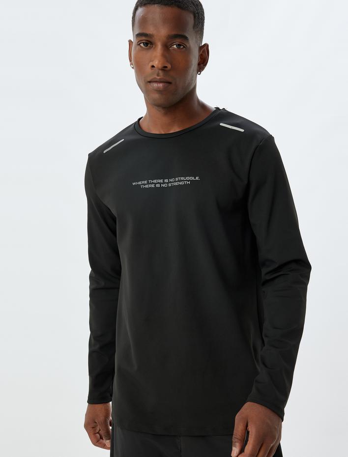  Spor Tişört Slogan Baskılı Uzun Kollu Bisiklet Yaka Reflektör Detaylı