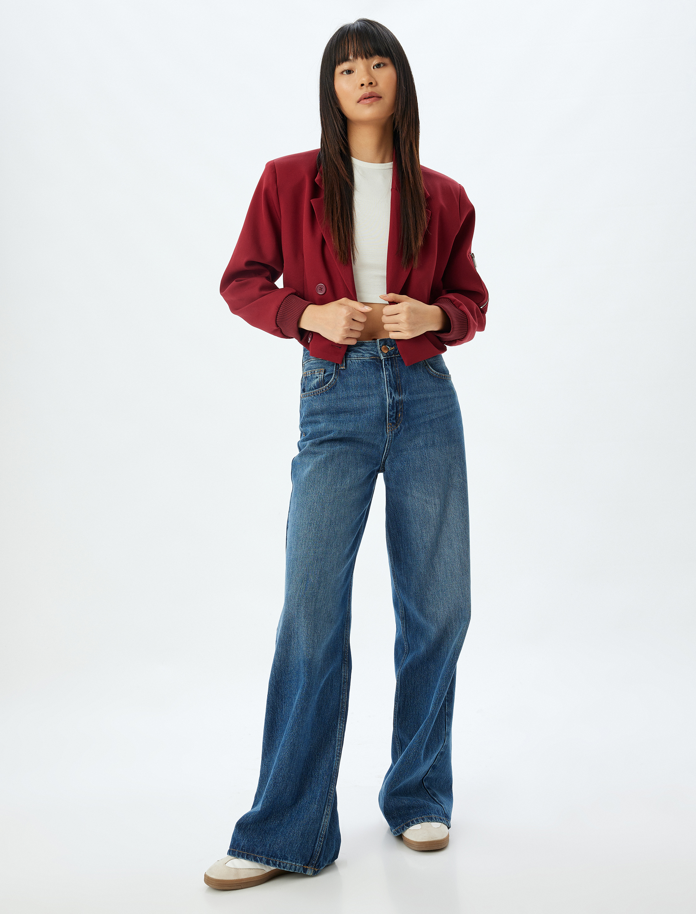 Oversize Kruvaze Yaka Cepli Ribanalı Ceket