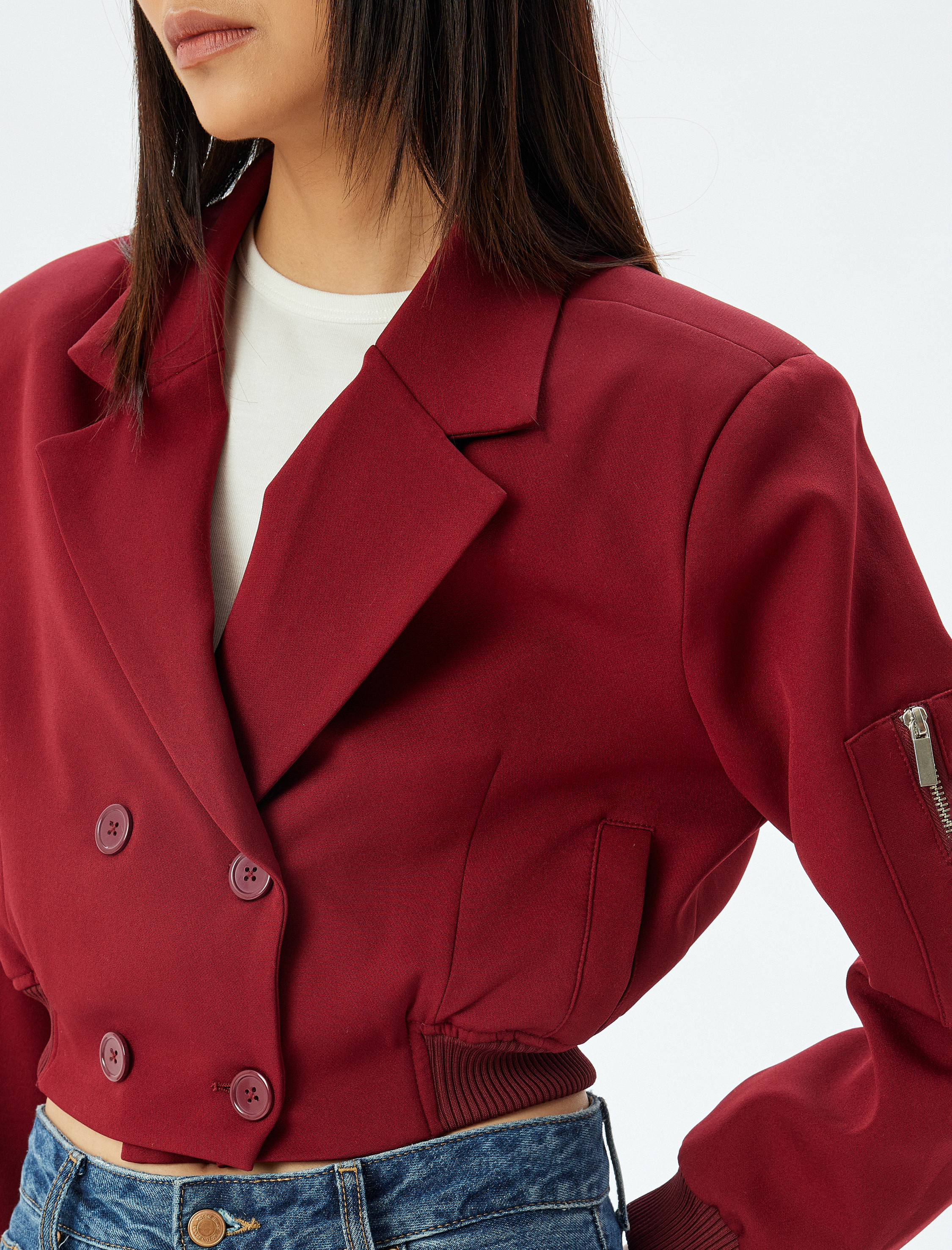 Oversize Kruvaze Yaka Cepli Ribanalı Ceket