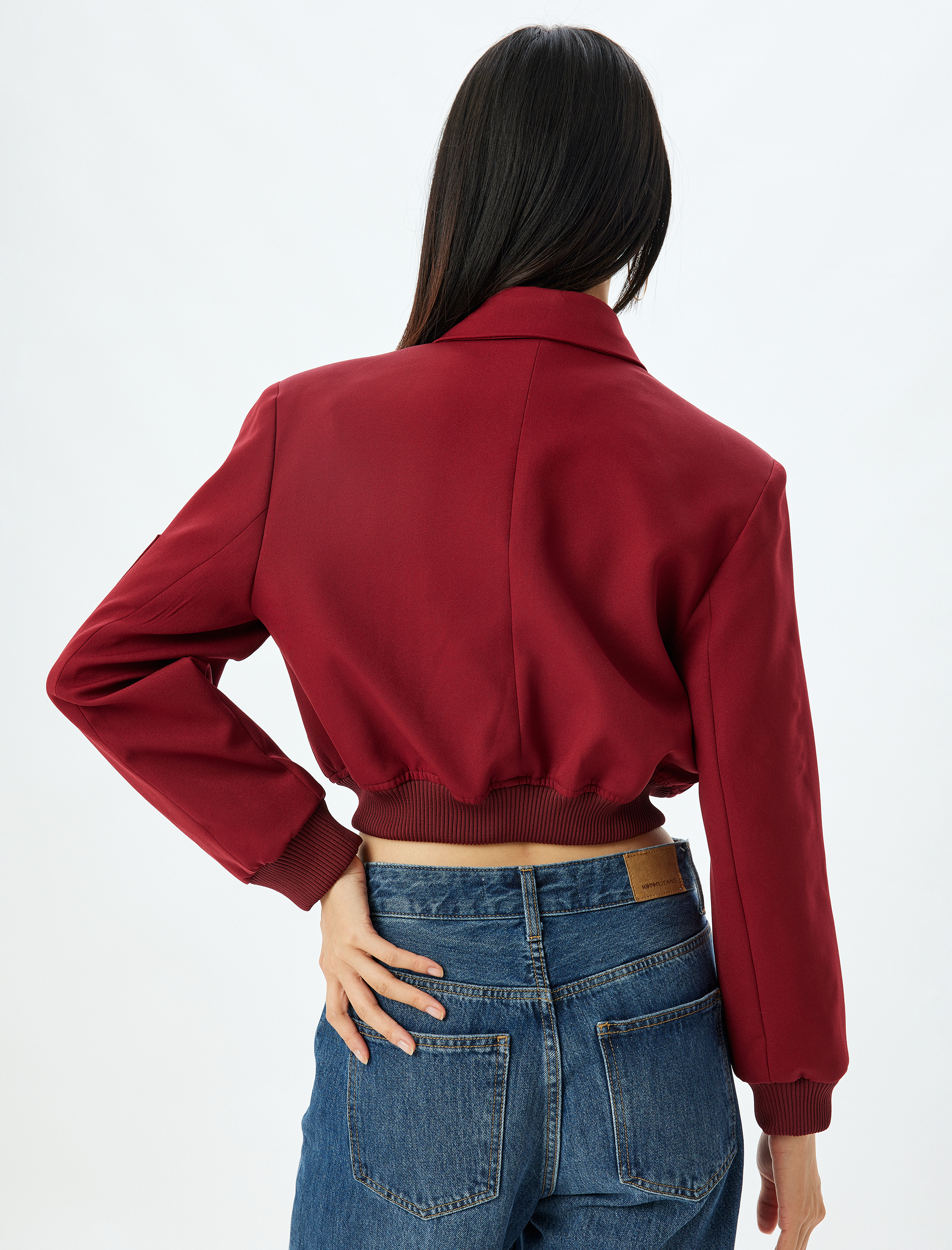 Bordo Oversize Kruvaze Yaka Cepli Ribanalı Ceket 5WAL20134IW Bordo Oversize Kruvaze Yaka Cepli Ribanalı Ceket 5WAL20134IW