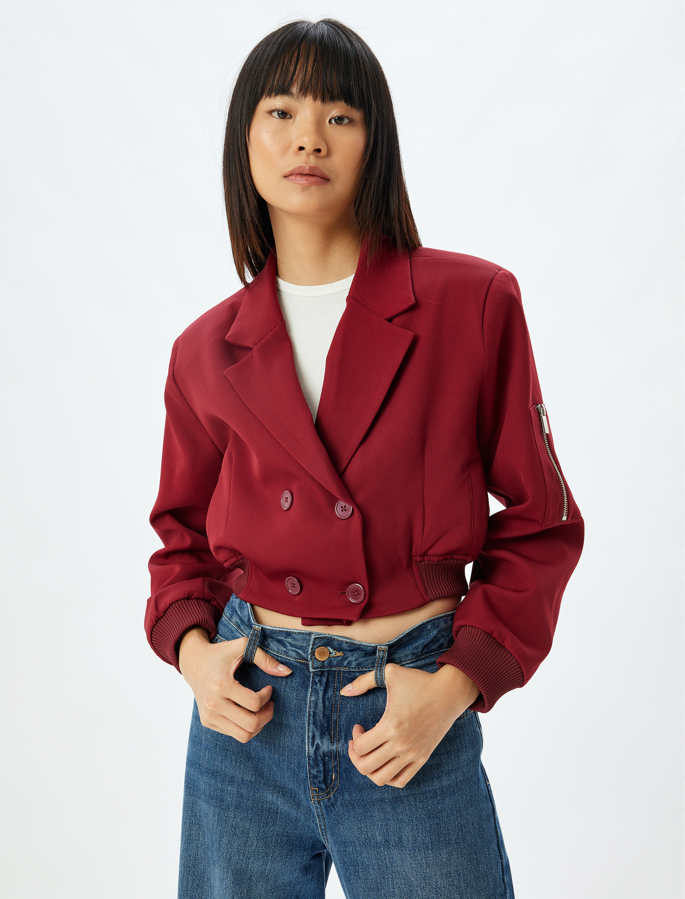 Oversize Kruvaze Yaka Cepli Ribanalı Ceket