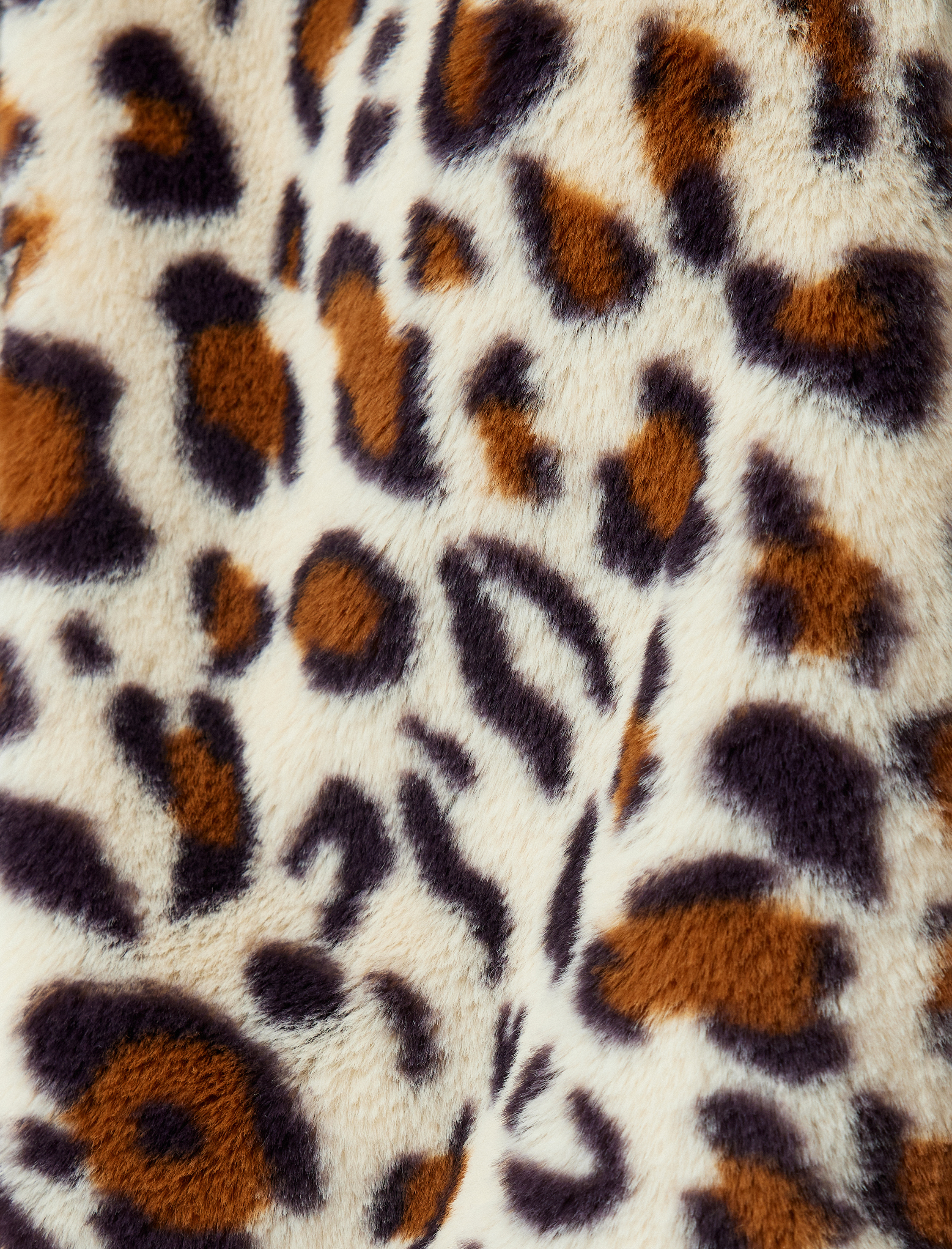   Leopar Ceket Oversize Suni Kürk Detaylı Kapüşonlu Fermuarlı Cepli Astarlı