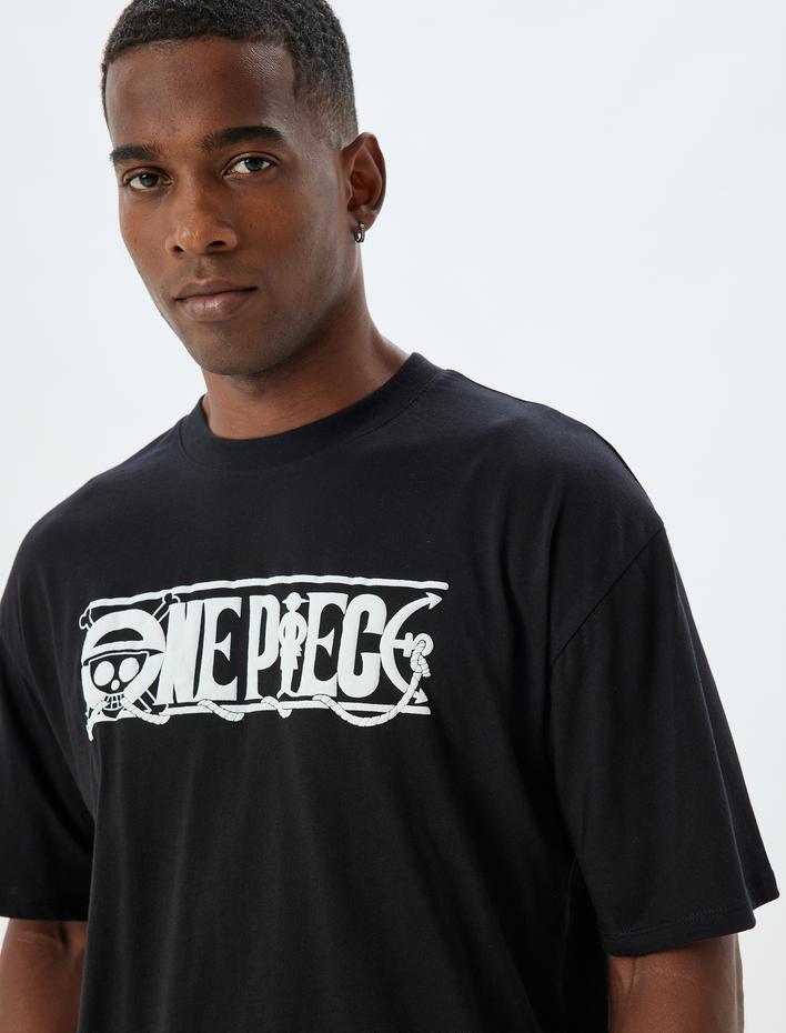  One Piece Tişört Lisanslı Oversize Kısa Kollu Bisiklet Yaka Pamuklu