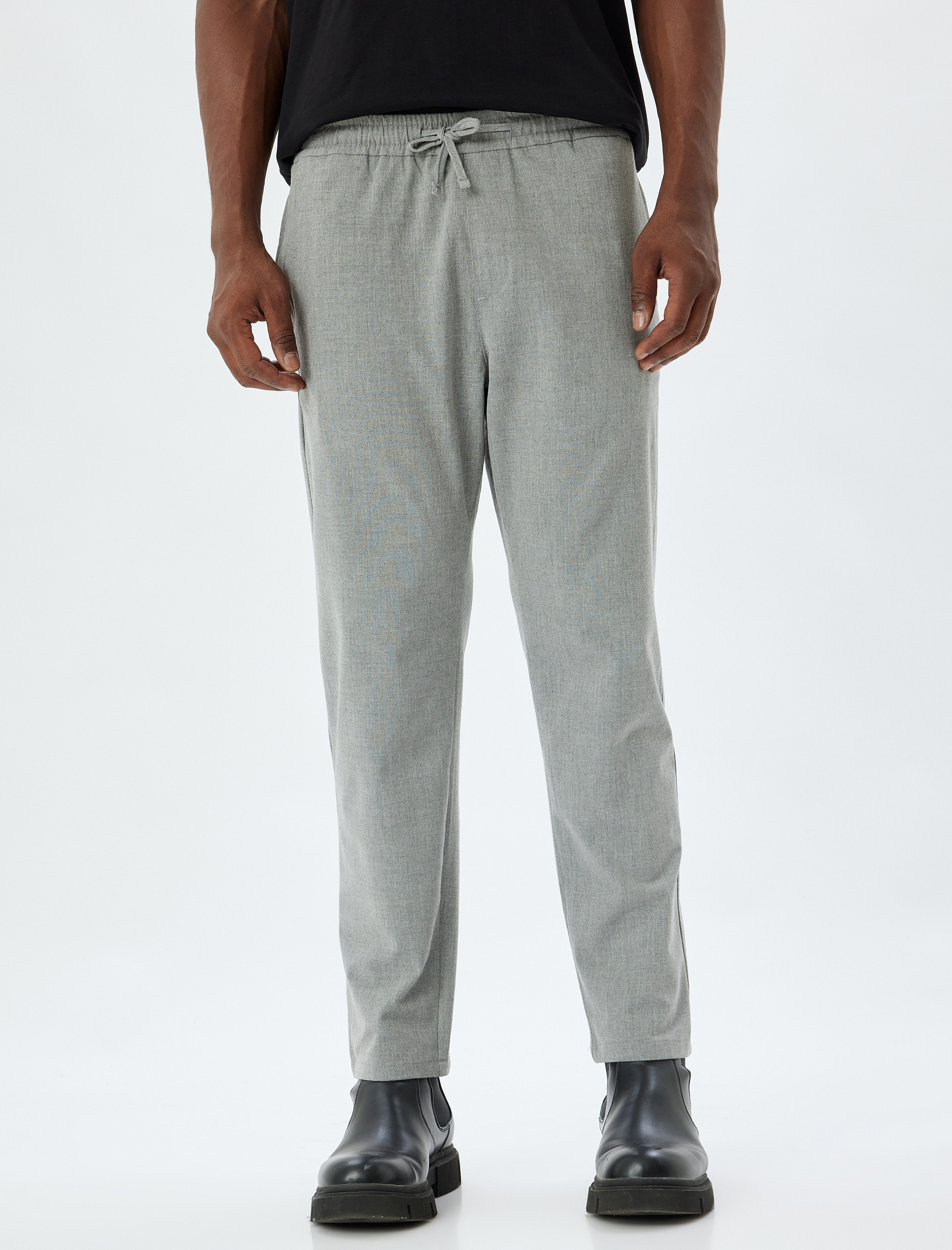   Beli Bağcıklı Pantolon Cep Detaylı Viskon Karışımlı