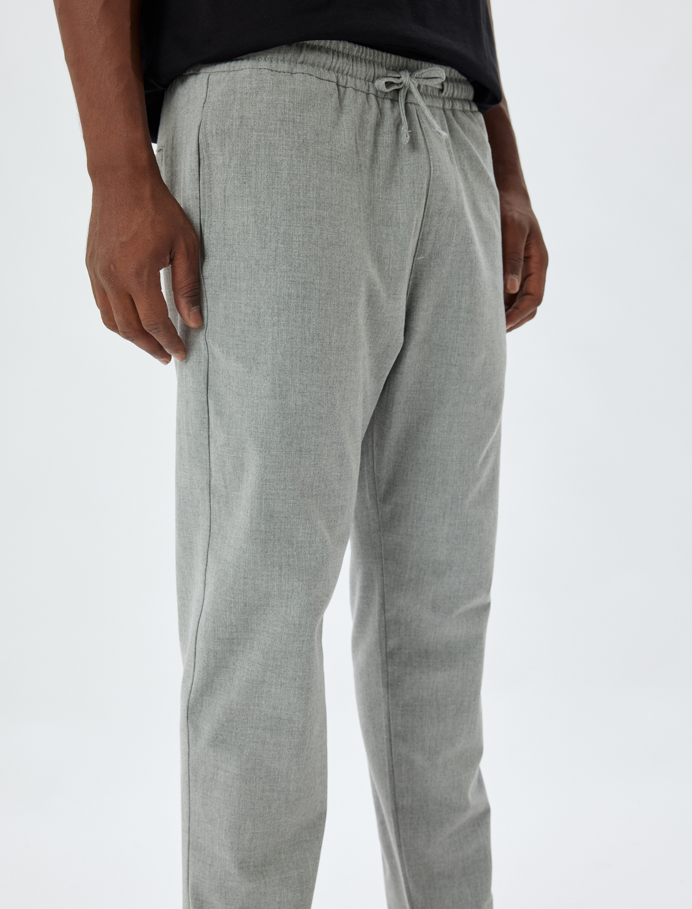   Beli Bağcıklı Pantolon Cep Detaylı Viskon Karışımlı