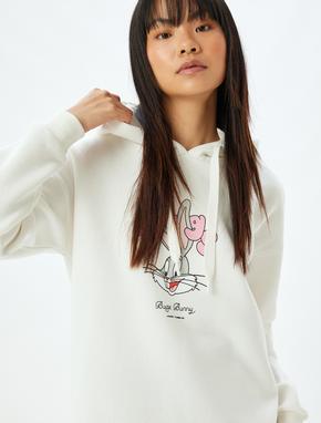 Bugs Bunny Oversize Sweatshirt Arkası Baskılı Kapüşonlu Lisanslı