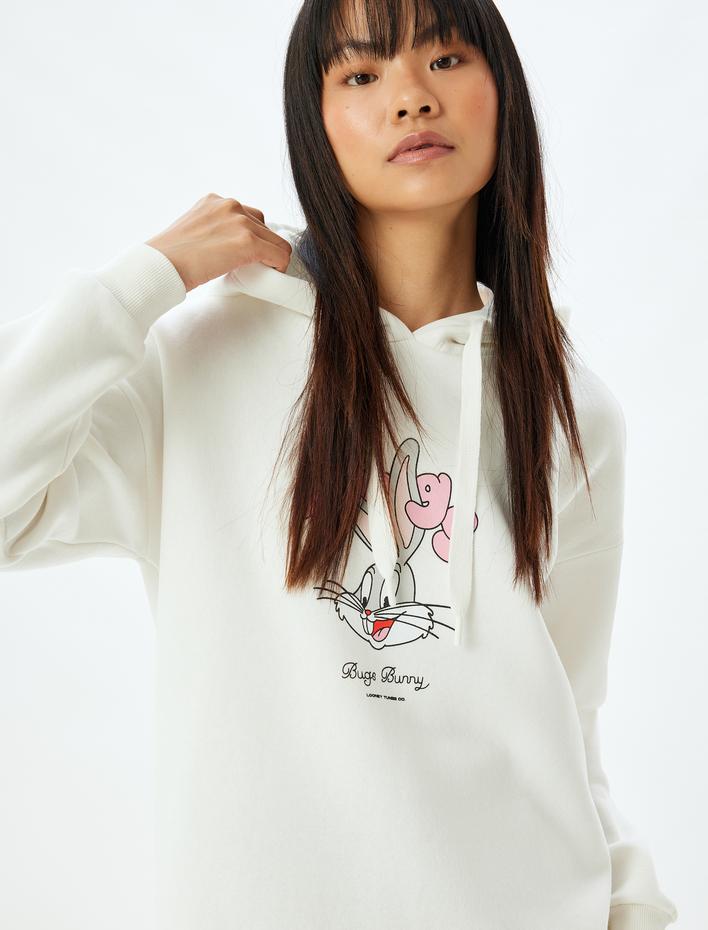  Bugs Bunny Oversize Sweatshirt Arkası Baskılı Kapüşonlu Lisanslı