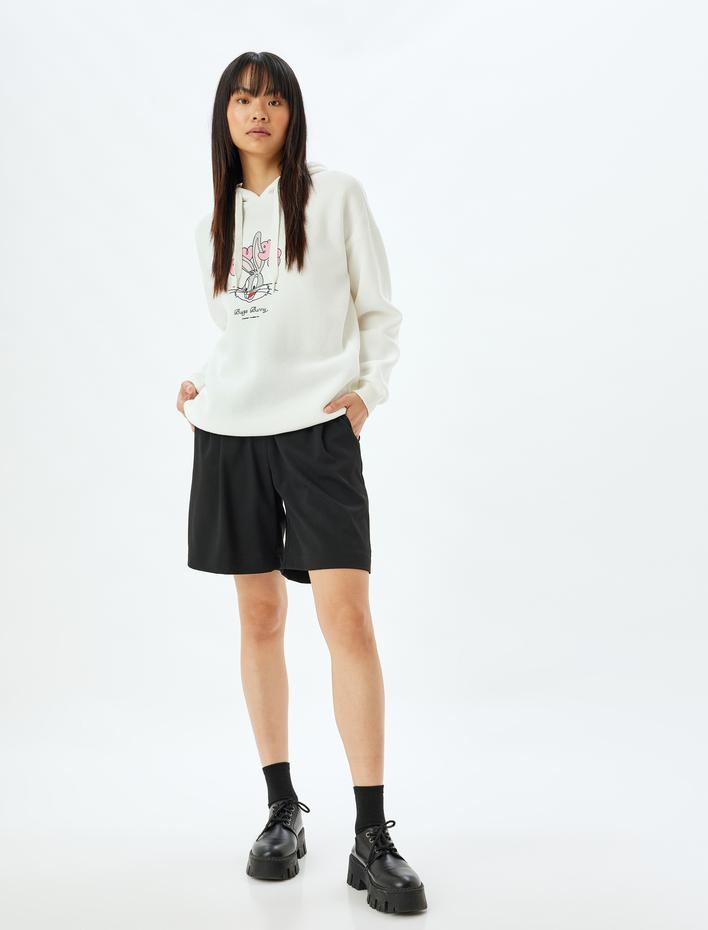  Şardonlu Bugs Bunny Oversize Sweatshirt Arkası Baskılı Kapüşonlu Lisanslı