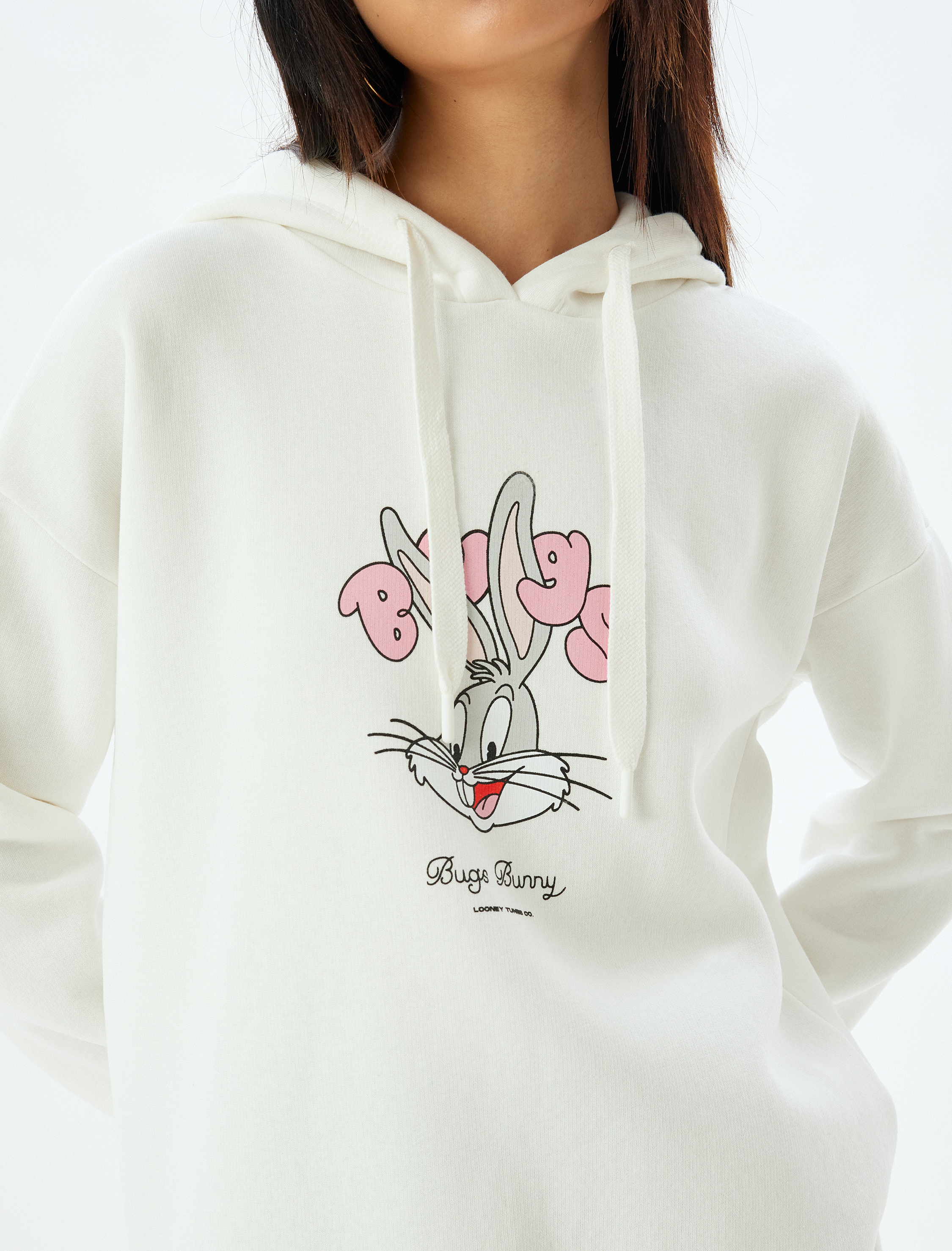   Şardonlu Bugs Bunny Oversize Sweatshirt Arkası Baskılı Kapüşonlu Lisanslı