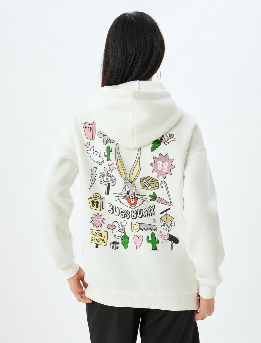   Bugs Bunny Oversize Sweatshirt Arkası Baskılı Kapüşonlu Lisanslı