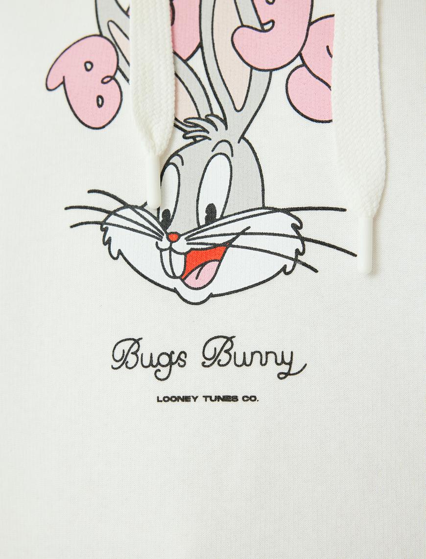   Bugs Bunny Oversize Sweatshirt Arkası Baskılı Kapüşonlu Lisanslı