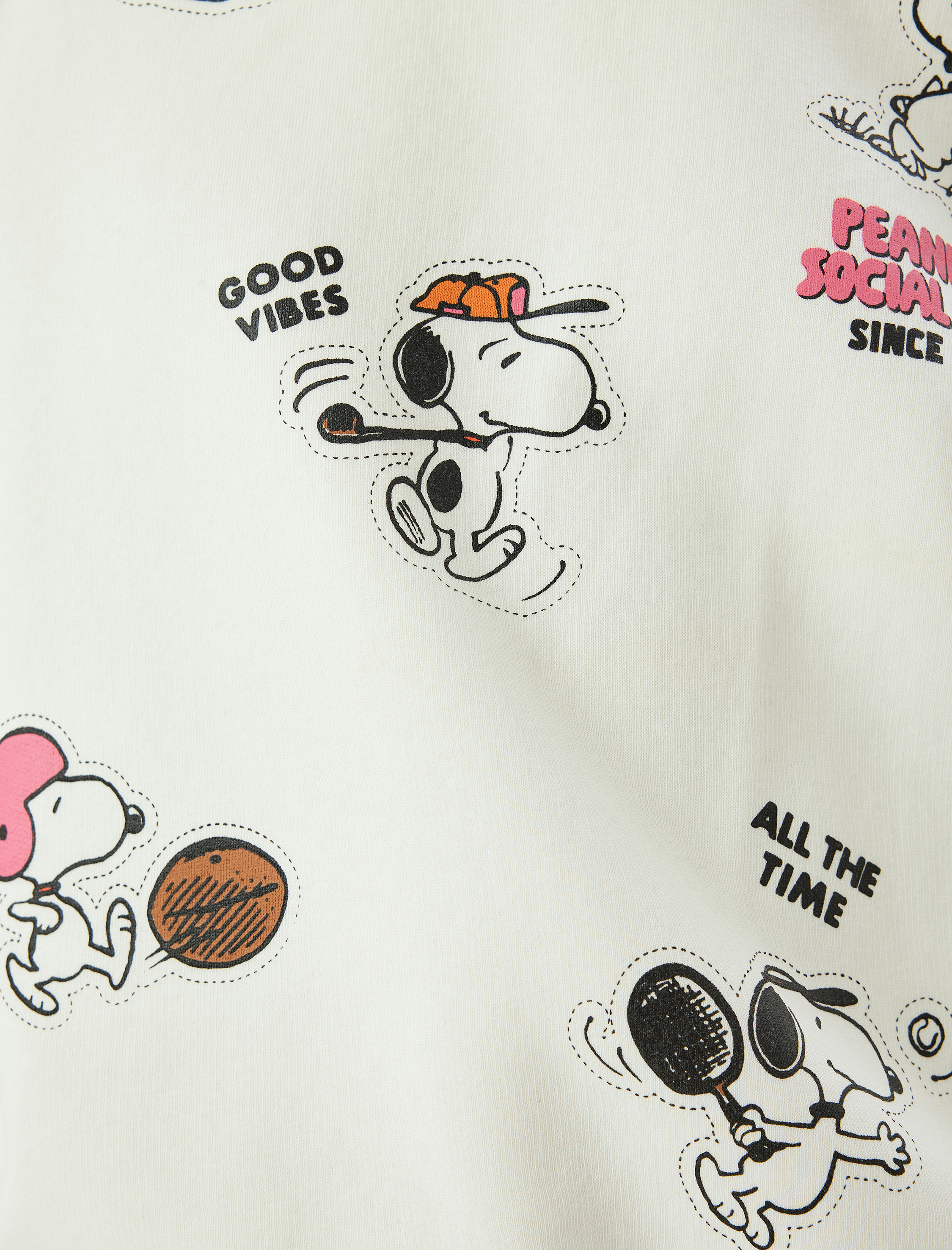   Şardonlu Snoopy Oversize Sweatshirt Arkası Baskılı Bisiklet Yaka Lisanslı