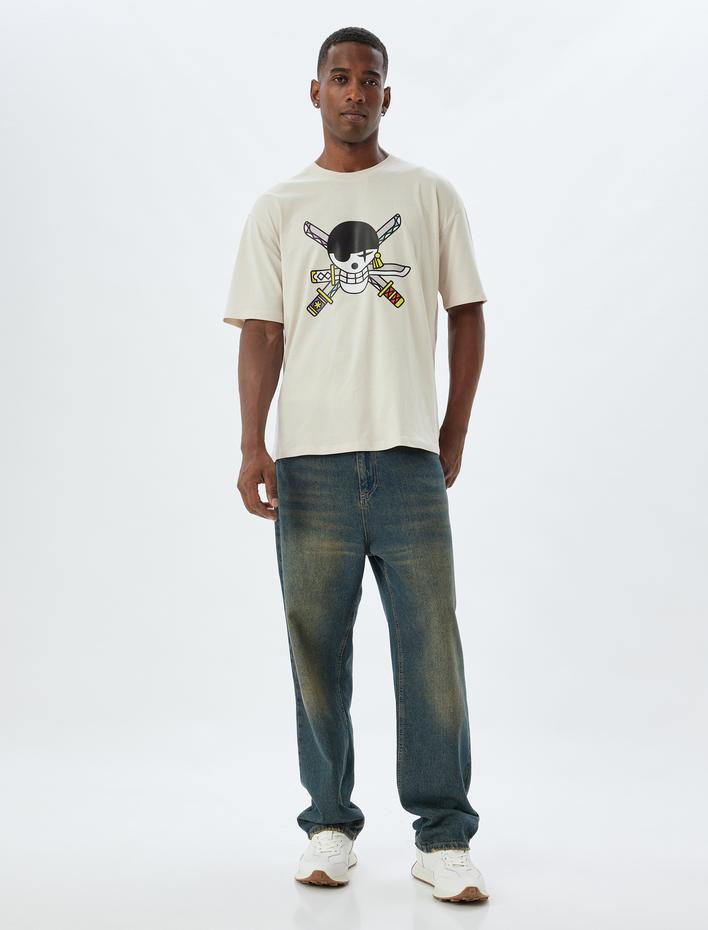  Kısa Kollu Bisiklet Yaka Pamuklu Oversize Lisanslı One Piece Tişört