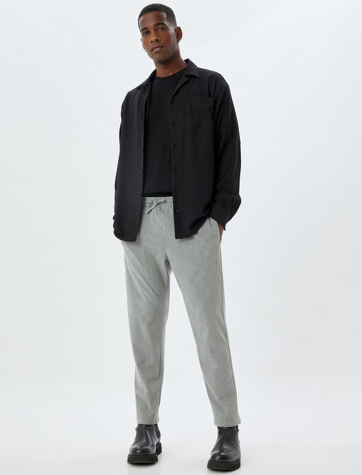  Beli Bağcıklı Pantolon Cep Detaylı Viskon Karışımlı