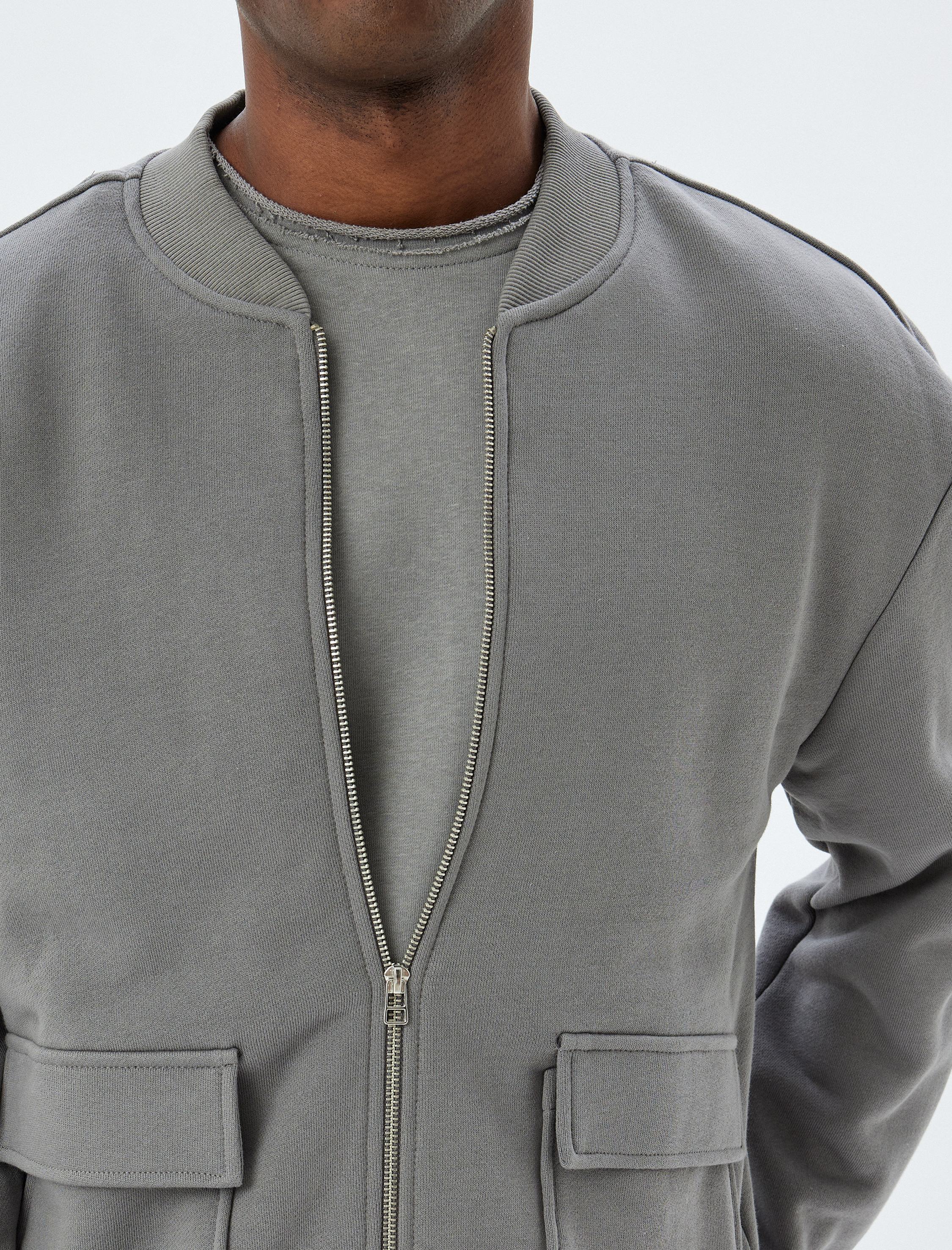   Oversize Ceket Fermuarlı Kapaklı Cep Detaylı Pamuklu