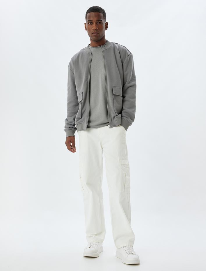  Oversize Ceket Fermuarlı Kapaklı Cep Detaylı Pamuklu