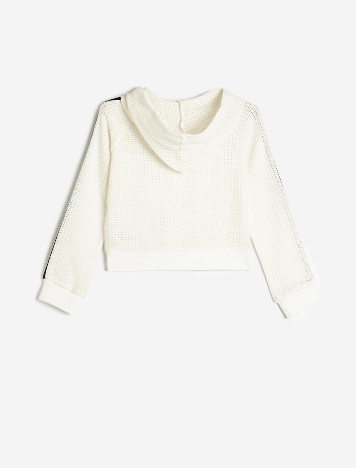 Kız Çocuk Fermuarlı Sweatshirt Kapşonlu File Detaylı Biyeli