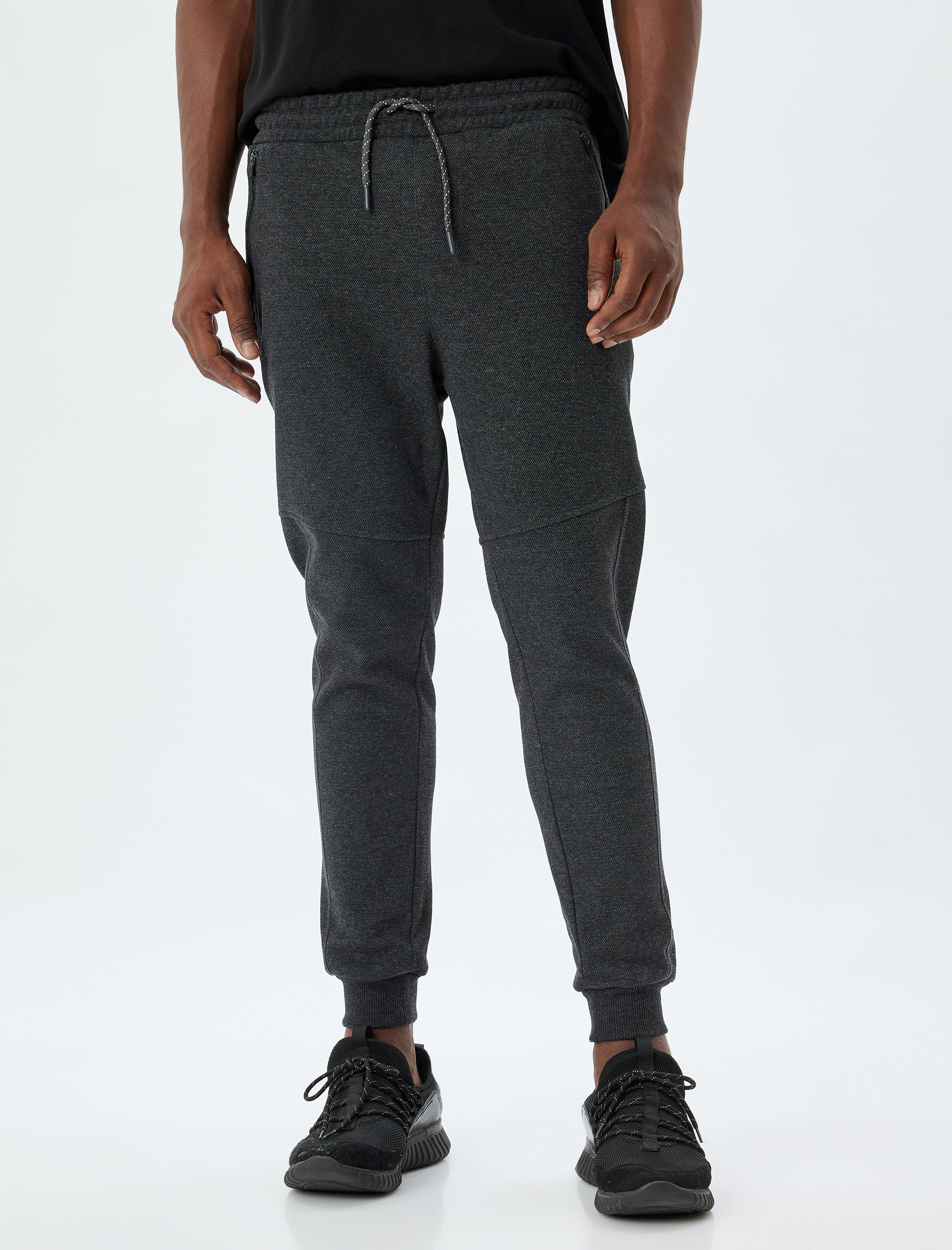   Spor Eşofman Altı Jogger Beli Bağcıklı Dikiş Detaylı Cepli Pamuk Karışımlı