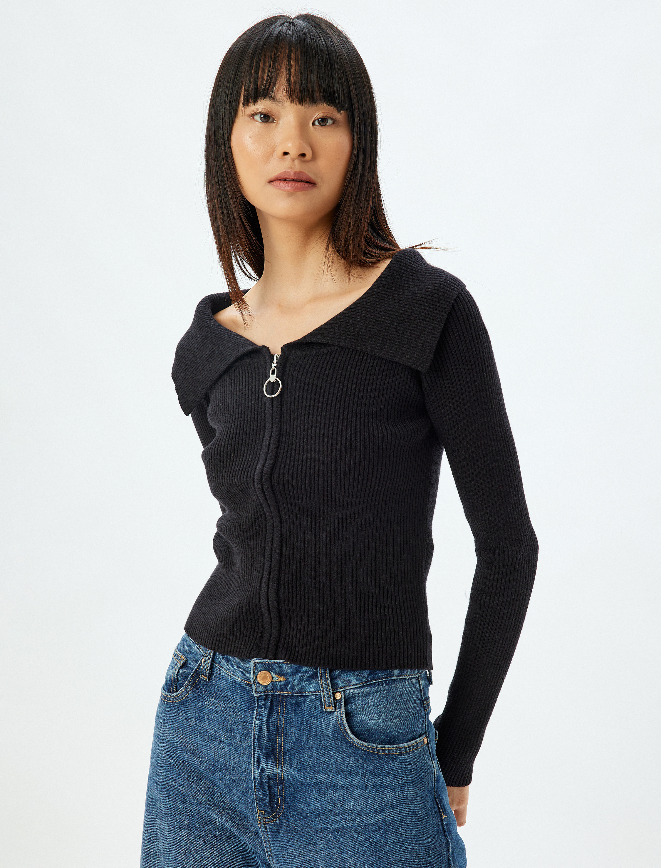   Fermuarlı Hırka Uzun Kollu Slim Fit