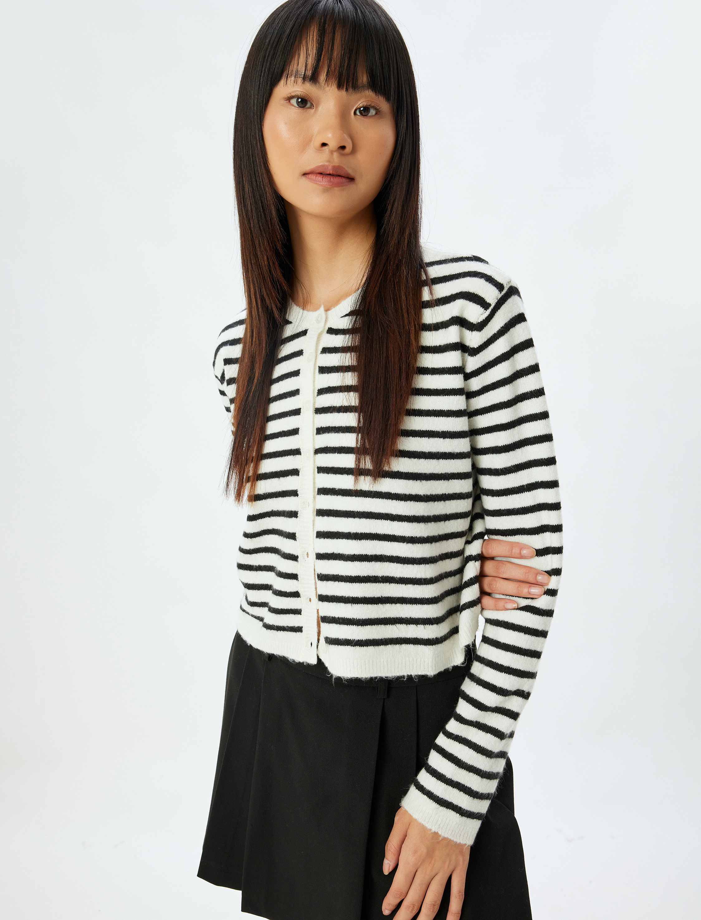   Bisiklet Yaka Hırka Uzun Kollu Düğmeli